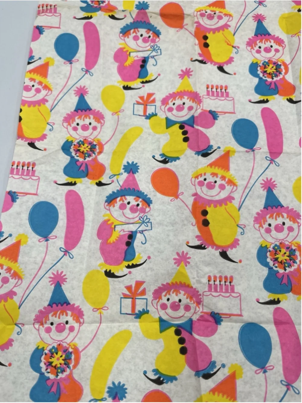 Vintage Tissue Paper 1960s Clowns Birthday 1 Sheet SEE ALL BRIGHT PRINT